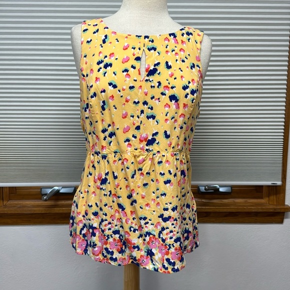 ModCloth Yellow Floral Print Keyhole Sleeveless Tank Top Blouse Size XL - Picture 1 of 10